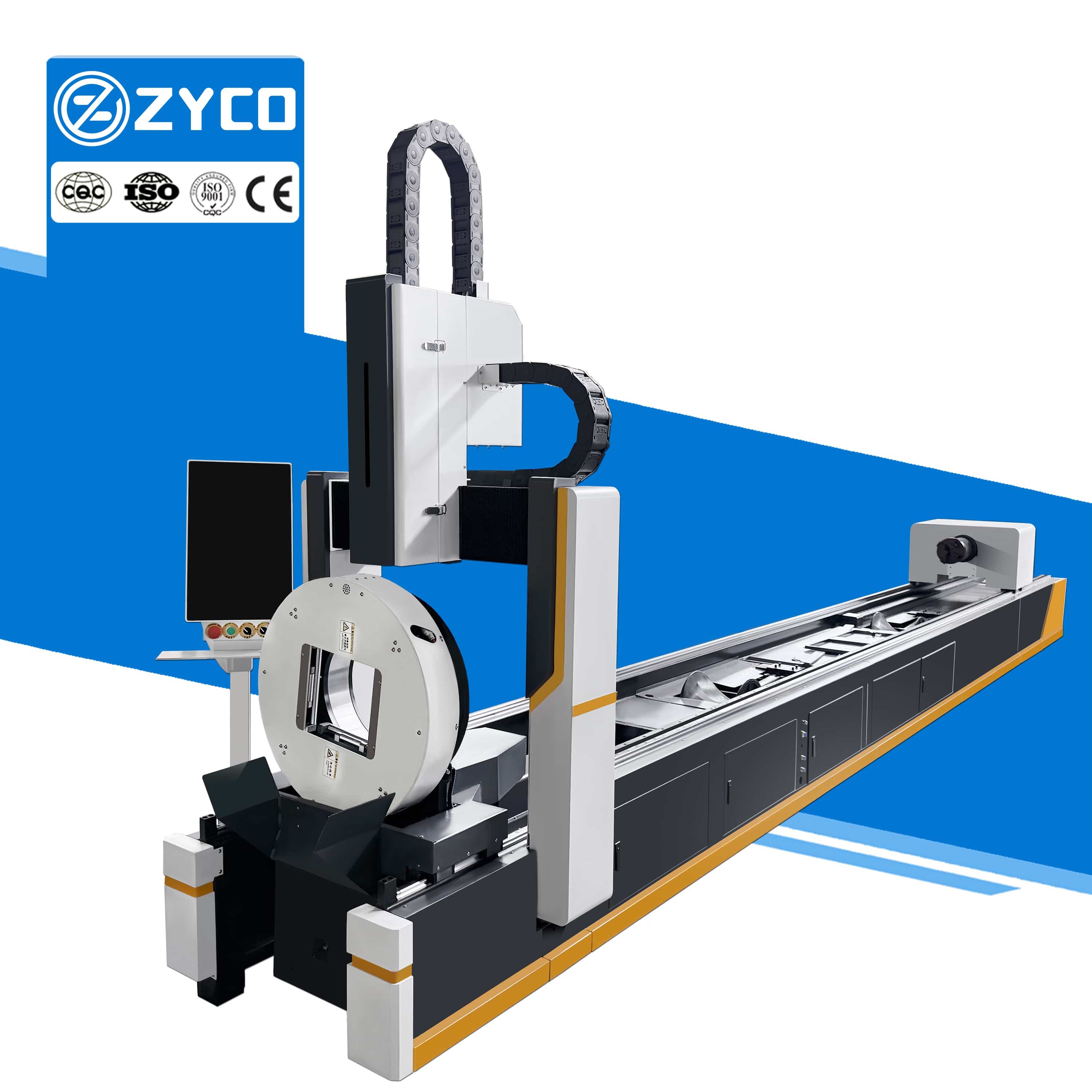 Macchina automatica CNC ZYCO per il taglio laser a fibra di tubi in acciaio inossidabile e acciaio.
